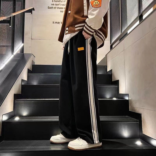 Corduroy pants men's spring autumn teenager loose straight wide-leg pants trend boys athleisure trousers men