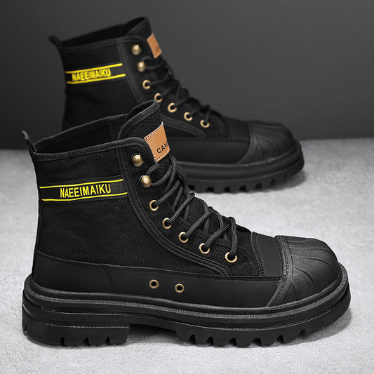 Martin boots men's high-top spring new thick-soled canvas casual sports boots men's workwear versatile biker boots