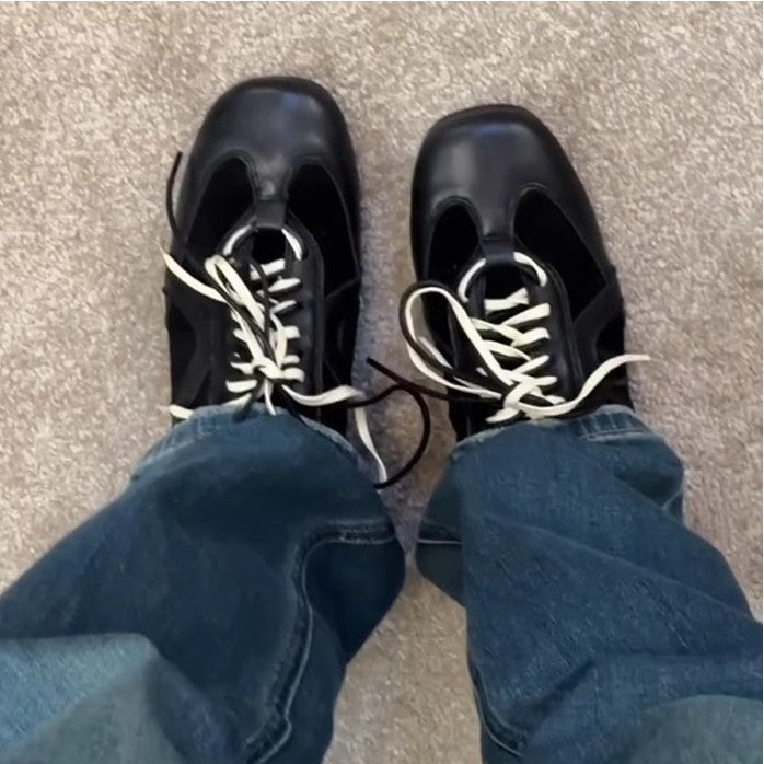 Cowhide version ~ retro black German training shoes lace-up Forrest Gump shoes women's inner height, casual board shoes, versatile sneakers