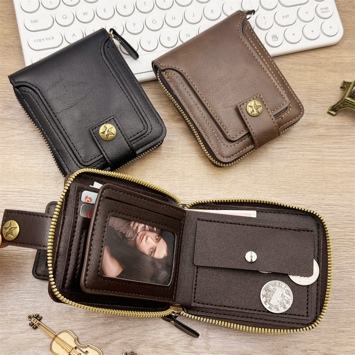 Cross-border hot selling retro men's wallet change storage Amazon explosive spot large capacity short zipper wallet