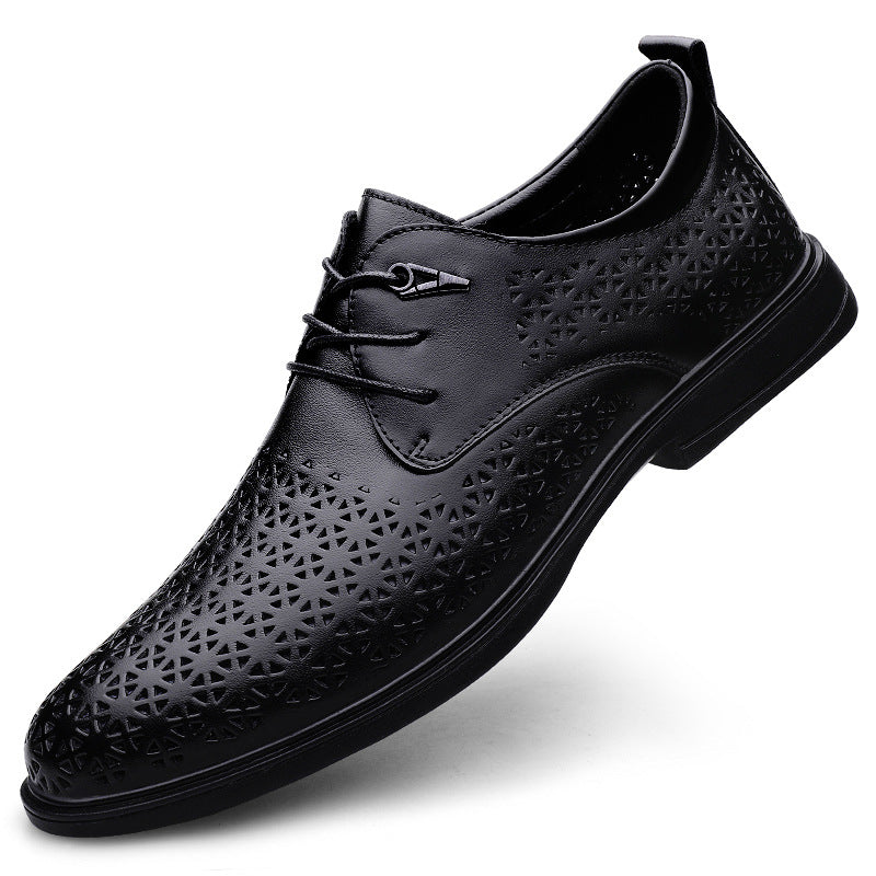 2025 spring and summer men's business leather shoes, the upper layer of cowhide, high-end sense of luxury, men's holes, casual leather shoes, hollow shoes