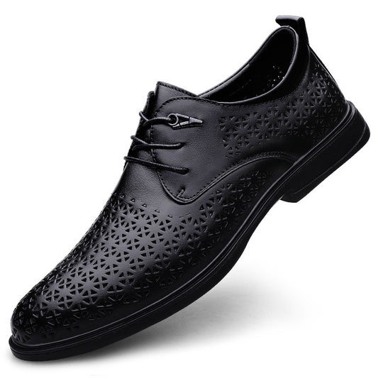 2025 spring and summer men's business leather shoes, the upper layer of cowhide, high-end sense of luxury, men's holes, casual leather shoes, hollow shoes