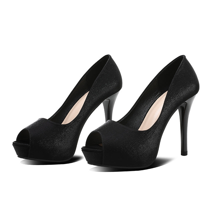 2019-11 Fishmouth High Heels Waterproof Platform Stiletto Heel 10CM Sexy Night Shoes Suede Women's Shoes