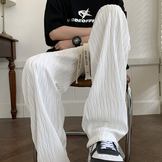 2024 summer new elastic waist drape ice silk pants men's quick-drying trousers loose straight casual trousers men