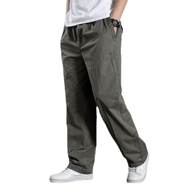 Spring and Autumn Thin Men's Casual Pants Plus Size Cargo Pants Large Size Loose Middle-aged Men's Trousers Cotton Straight Elastic Waist