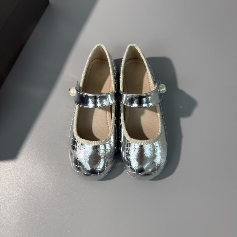 ins style girl fashion princess shoes rhombus Korean version sweet little fragrance single shoes Velcro baby pumps leather shoes