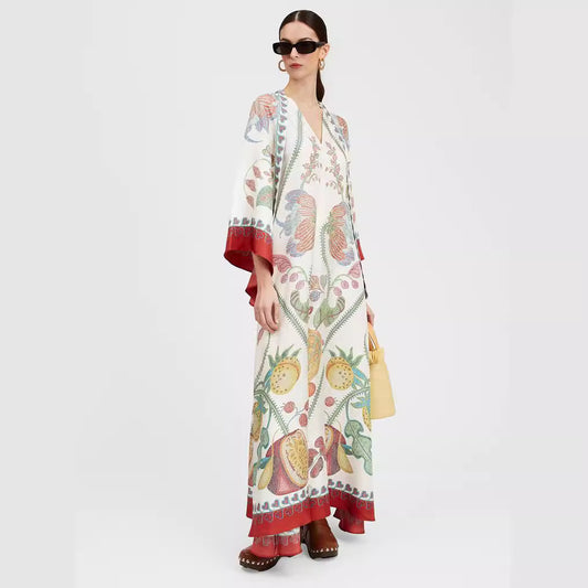 Cross-border foreign trade independent station Amazon Europe and the United States new summer print three-quarter sleeve stand-up collar dress