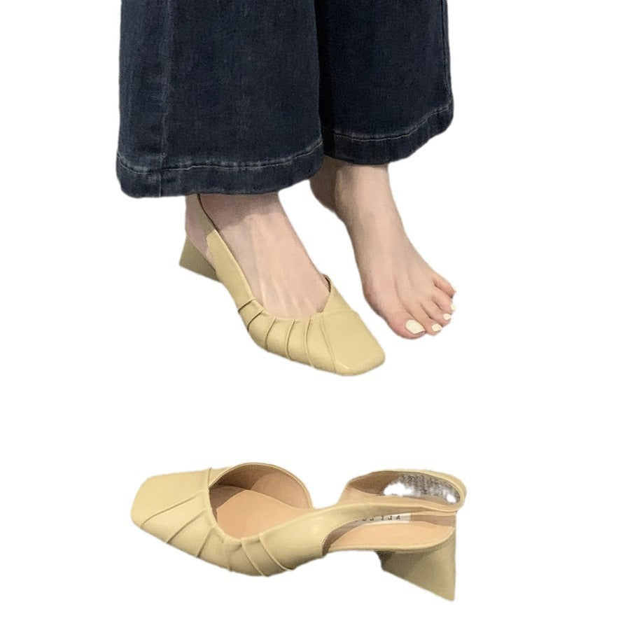 Spring/Summer 2025 New High Heel Baotou Back Empty Sandals Women's Shoes Block Heel Pumps Pumps French Gentle Wind Single Shoes Women's Shoes