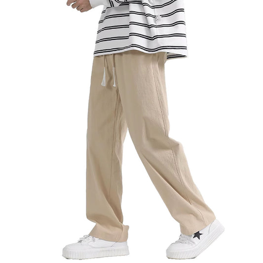 Pants: Men's spring and autumn cotton and linen straight-leg pants, men's slacks, loose men's pants, autumn sports trousers, cotton sweatpants