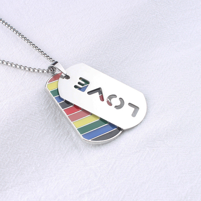 Men's Necklace European and American Fashion Color Military Brand Stainless Steel Pendant Letter Double Brand Sweater Chain Women's Jewelry Wholesale