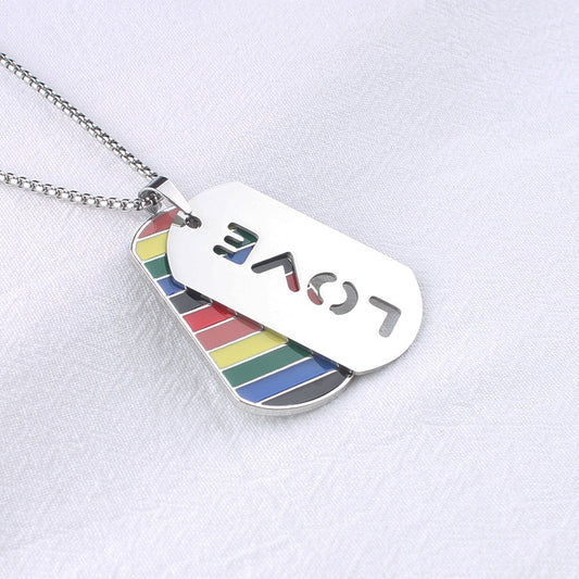 Men's Necklace European and American Fashion Color Military Brand Stainless Steel Pendant Letter Double Brand Sweater Chain Women's Jewelry Wholesale