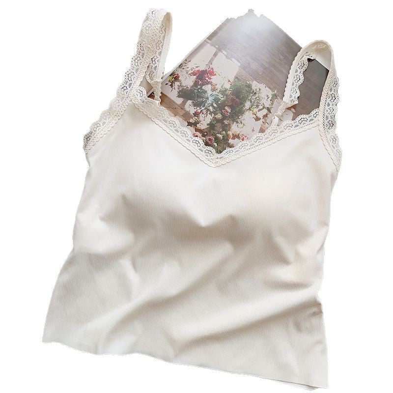 Korean ins style thread V-neck suspender women's back lace neckline, basic versatile, comfortable inner with a small vest