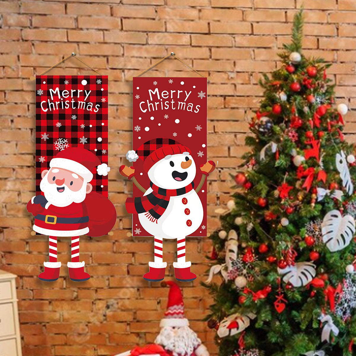 Cross-border classic plaid Christmas flag decoration couplet lantern elf family restaurant KTV shopping mall holiday decoration