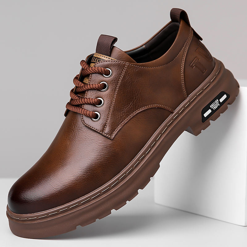 2025 Spring and Autumn New Men's Handmade Online Casual Leather Shoes Men's Retro Workwear Big-toe Wear-resistant Lace-up Men's Leather Shoes