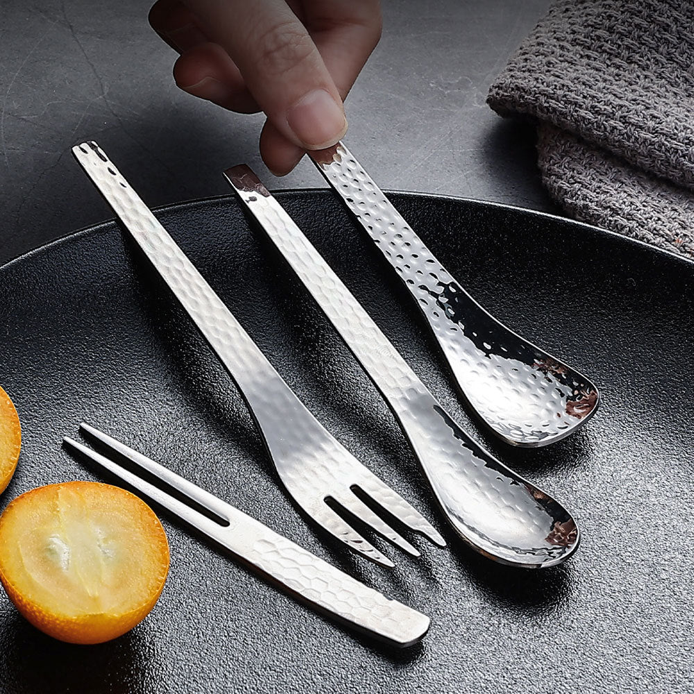 Cross-border Amazon 304 stainless steel spoon, Japanese hammer series dessert spoon, high-value fruit fork, ice cream spoon