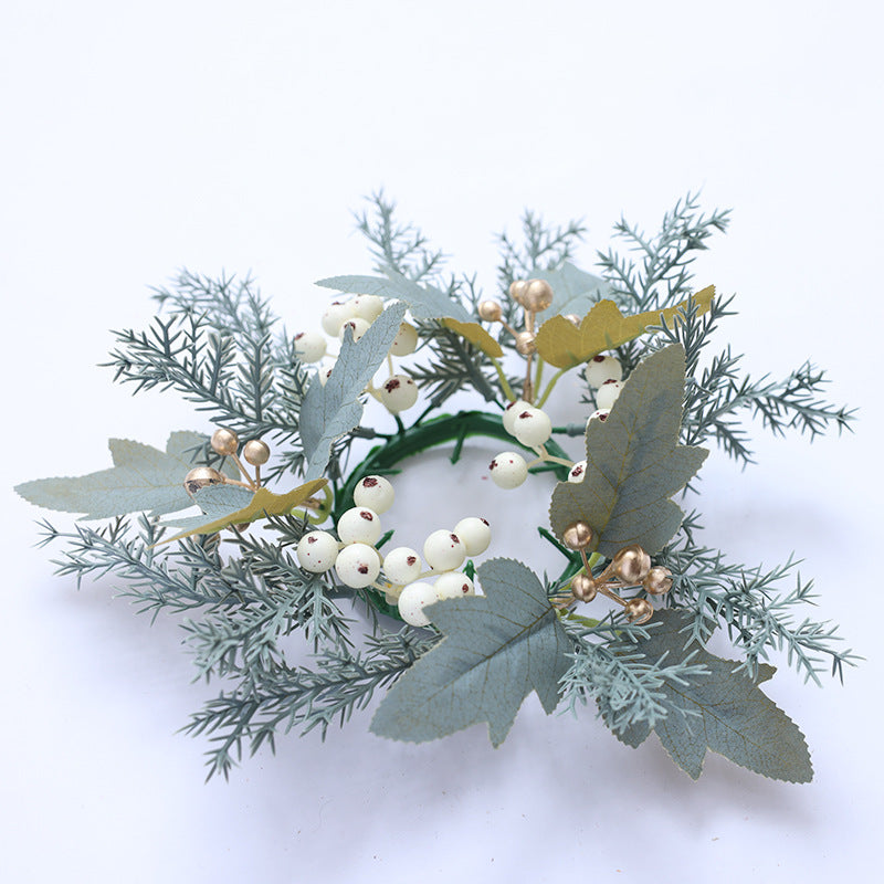 Cross border simulation pine cone red fruit candle wreath desktop home decoration Christmas table setting candle holder small garland