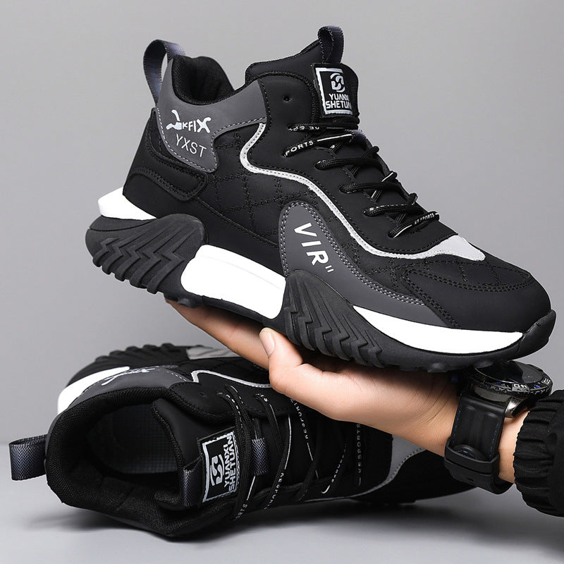 Men's shoes, autumn and winter high-top soft-soled non-slip fleece sneakers, versatile comfortable thick-soled lightweight casual running men's trendy shoes