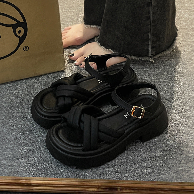 Niche high-end sandals women's summer with skirt 2025 new flatform platform sole with roman beach shoes