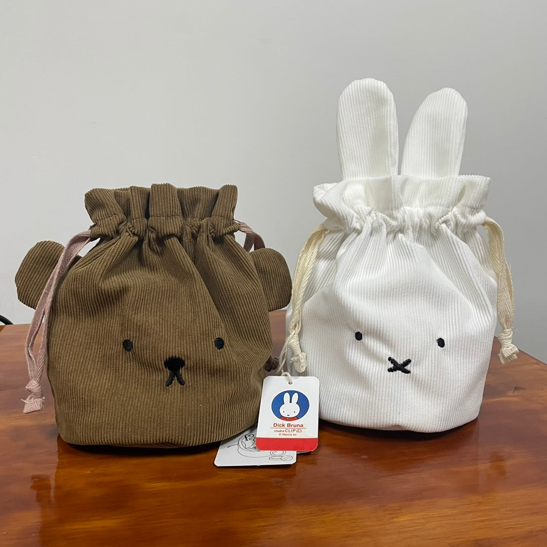 Spot Japanese Corduroy Rice Fly Drawstring Drawstring Bag Boris Bear Travel Portable Cosmetics Storage Bag Wash