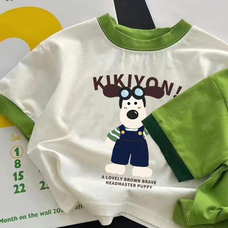 Summer new cotton small and medium-sized boys and girls short-sleeved T-shirts, children's babies cute foreign half-sleeved tops ins