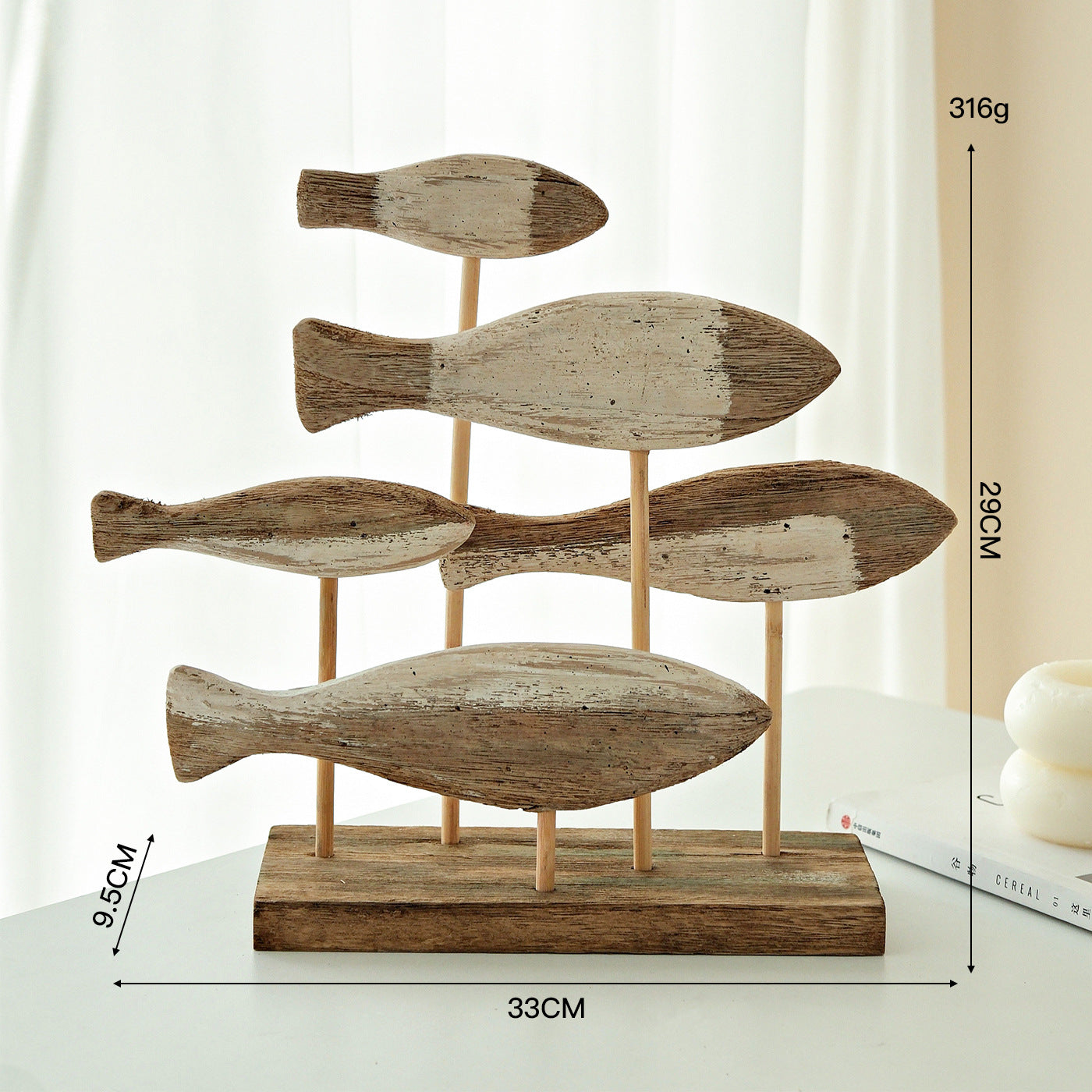 Ocean-style hand-carved 3D fish ornament, Mediterranean desktop display, model home, soft furnished TV cabinet stand