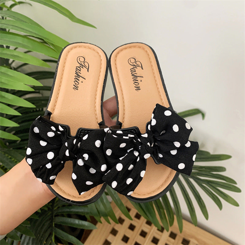 Summer big kids kids slippers girls girls sandals casual bow non slip wearing Korean soft soled girls' shoes