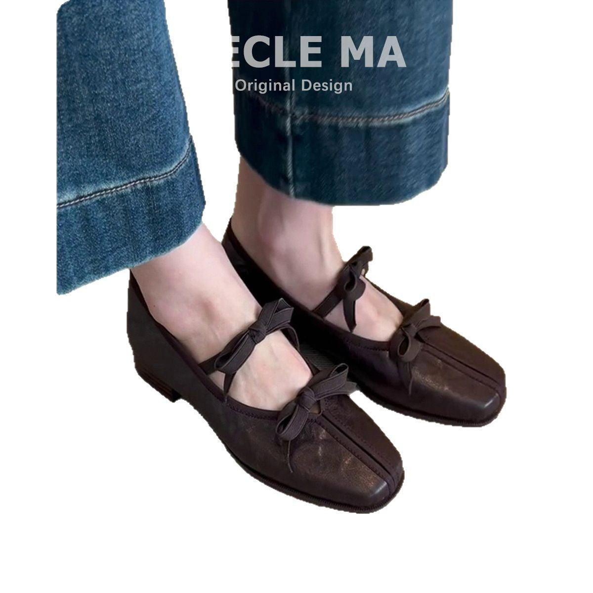 Sheepskin ~ Genuine Leather French Ballet Shoes Women's Soft Sole with Skirt Vintage Mary Jane Shoes Bow Flat Shoes