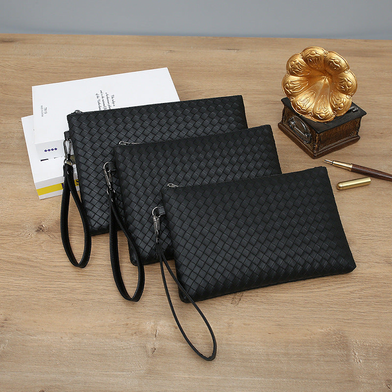 New men's woven clutch bag, large capacity soft leather pouch, envelope bag, trendy business men's bag, live supply