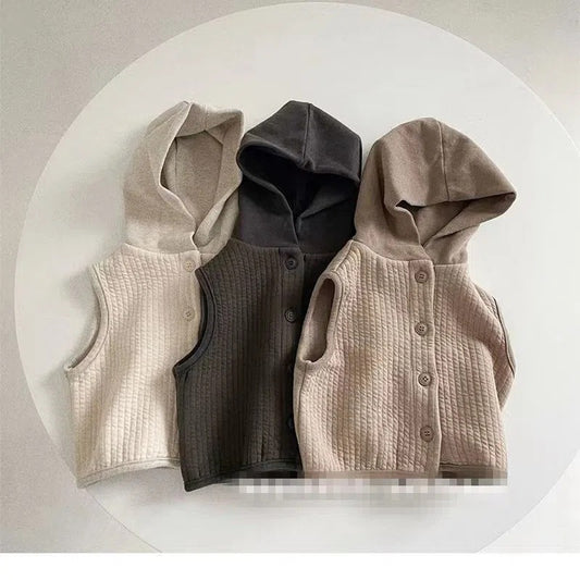Korean version of children's clothing 2023 spring children's vest spring and autumn wear Han Fan baby baby hooded shoulder vest horse clip