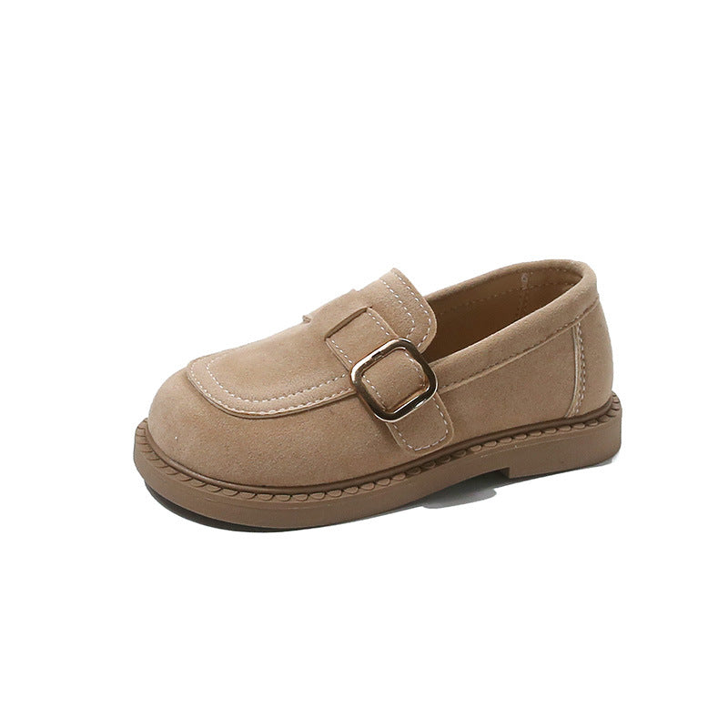2026 Spring and Autumn New Children's Versatile Flat Single Shoes Boys' One Kick Beanie Shoes Girls' British Loafer Leather Shoes