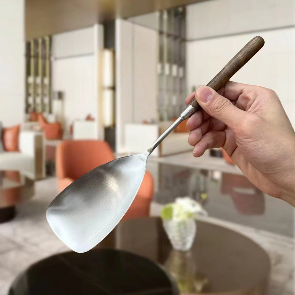 Imitation walnut handle round spoon, high-value household stainless steel small round spoon, dinner spoon, large soup spoon, Western dessert spoon