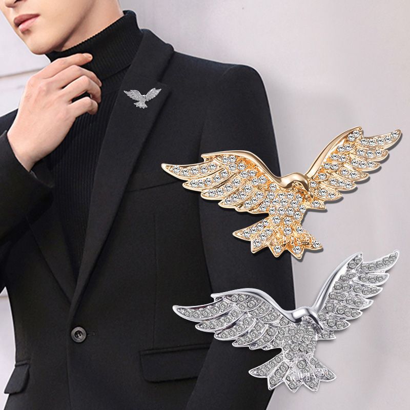 Fashionable eagle diamond men's suit brooch personality wings eagle blazer pin versatile jacket accessories