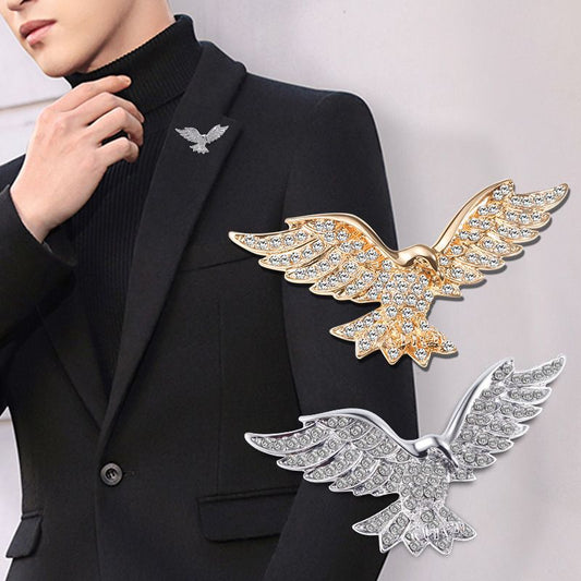 Fashionable eagle diamond men's suit brooch personality wings eagle blazer pin versatile jacket accessories