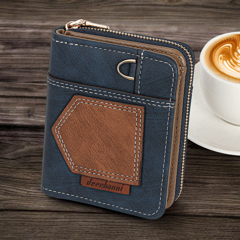 New spliced men's dollar wallet simple folding small retro coin purse European and American business double fold zipper zero