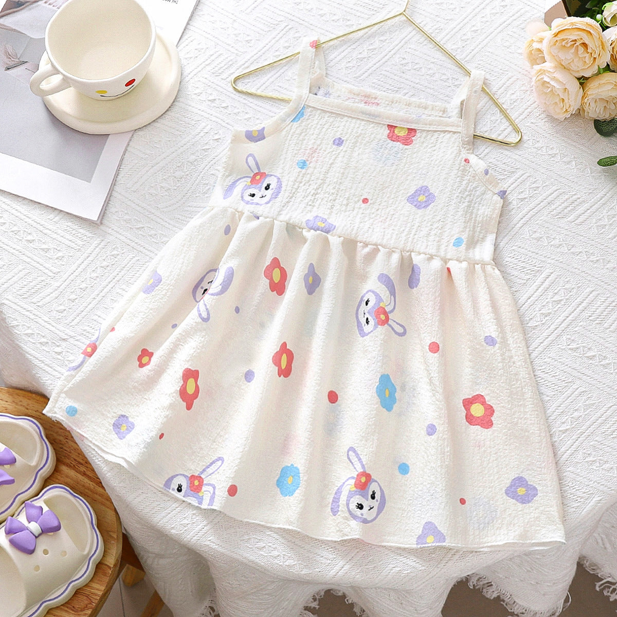 Girls' summer clothes 2024 new foreign style children's floral dresses, baby girls, sleeveless vest skirts, thin skirts