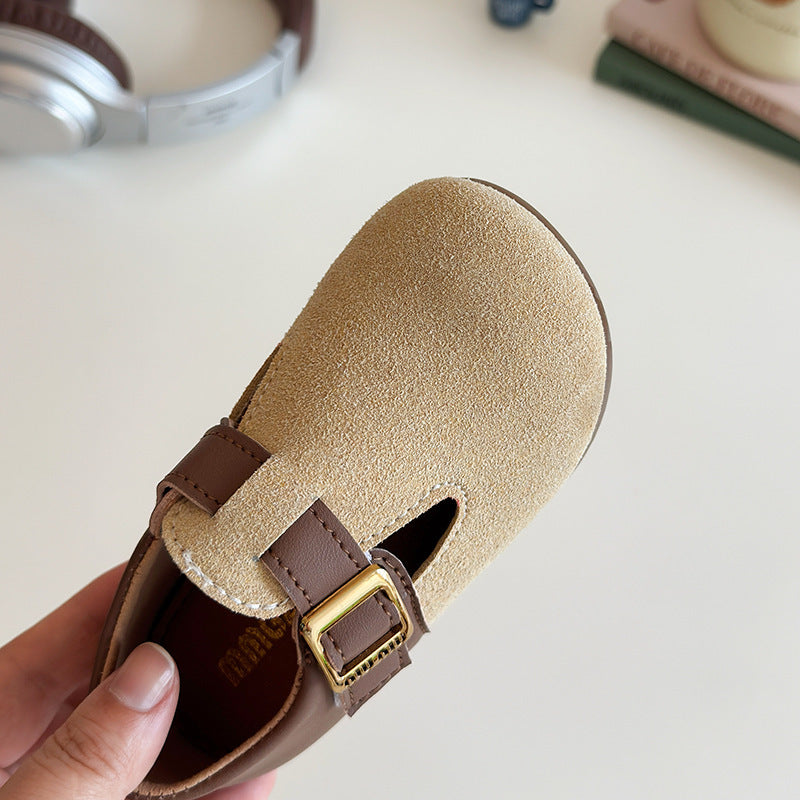 Spring and autumn new children's small leather shoes, children's retro leather shoes, girls' foreign style splicing, princess shoes, baby soft-soled Boken shoes