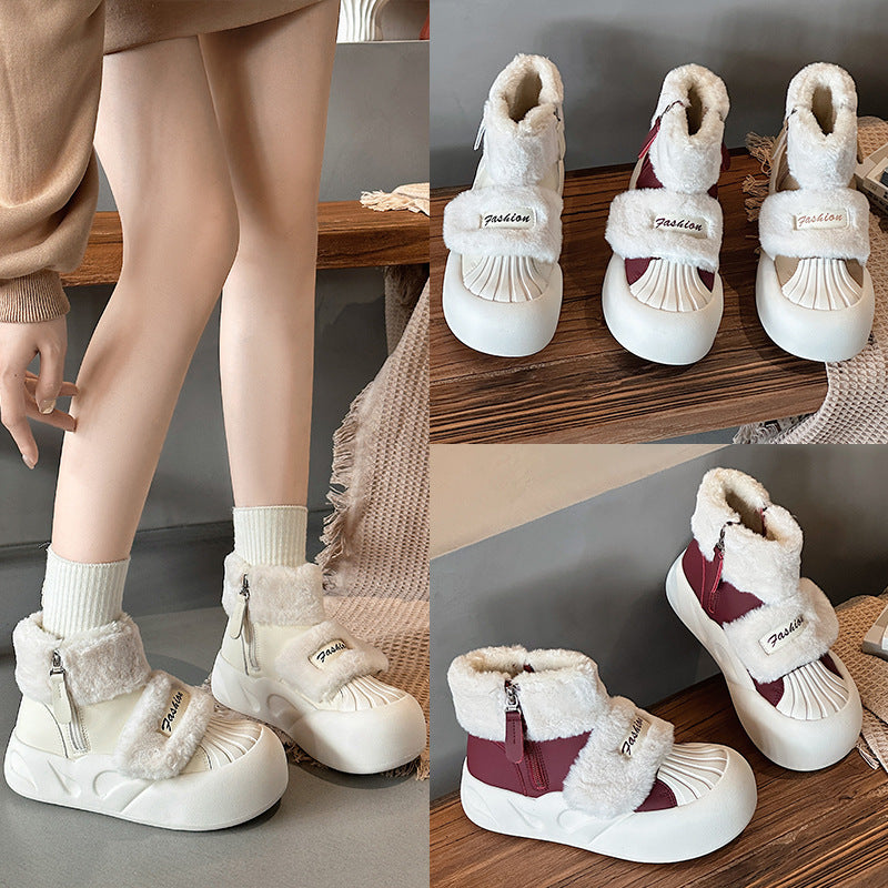 High-top shoes platform soles increase the height of the furry fashion dad shoes women's 2025 new super popular Korean version of student sports shoes