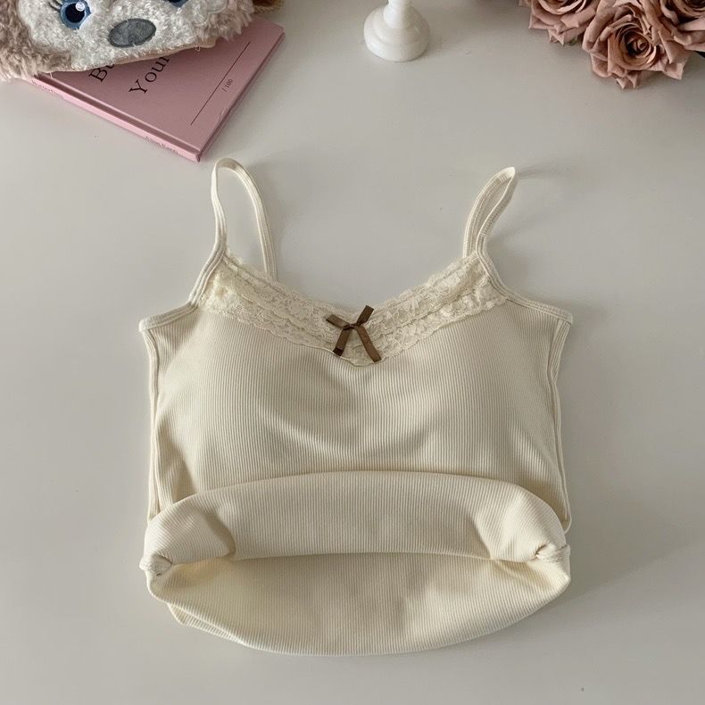 Babes Pure Lust lace camisole, base padded with bow, short slim fit sleeveless top