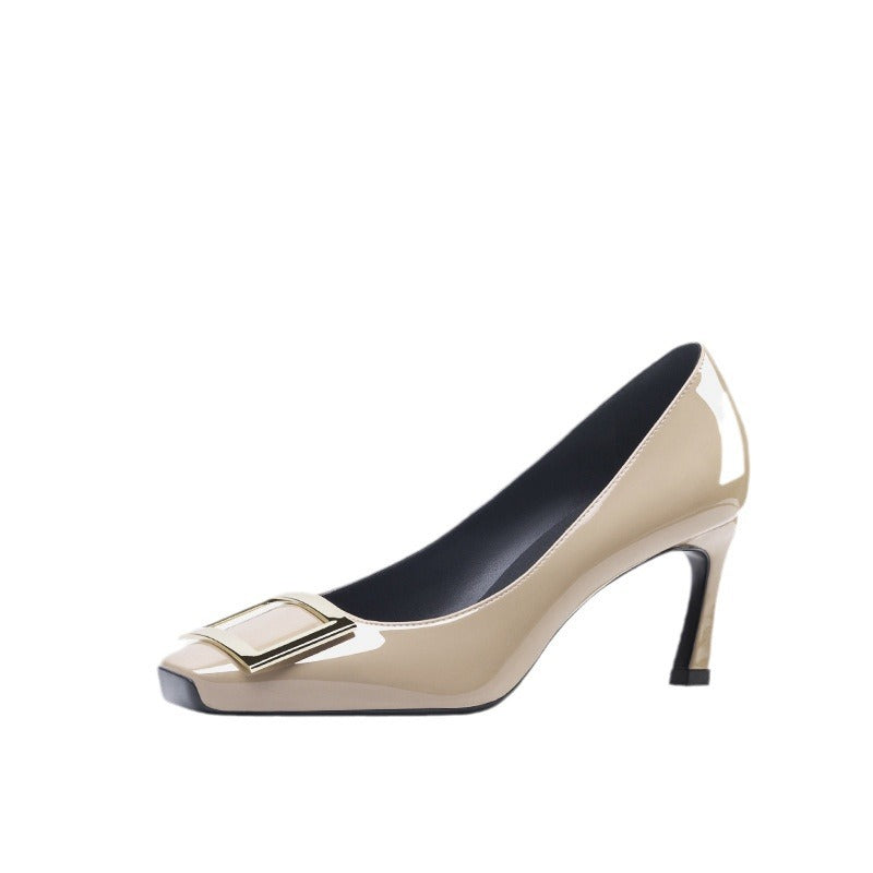 Fall 2024 RV Home Thin Heel Sexy Square Buckle Single Shoes Women's Square Toe Block Heel High Heels Pumps Wedding Shoes Fashion Shoes Women