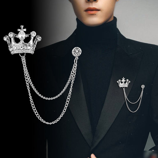 High-end personality fashion men's crown brooch british suit chain pin badge vintage women's corsage