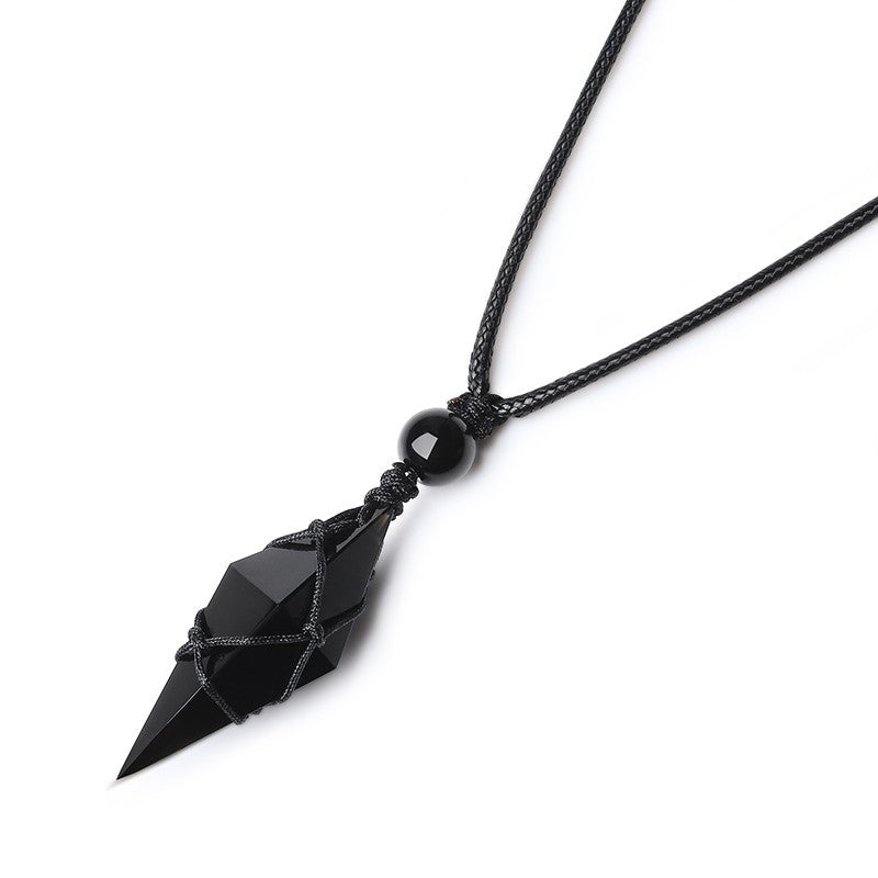 Original Natural Obsidian Pendant Men's Ladies Starry Sky Necklace Trendy Personality Couple Student Pair Gift Jewelry