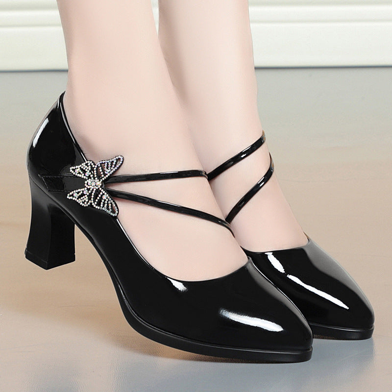 Women's shoes, soft leather soft soles, high heels, fashionable and elegant, waterproof platform, dancing cheongsam shoes, middle-aged and elderly mothers, women's single shoes