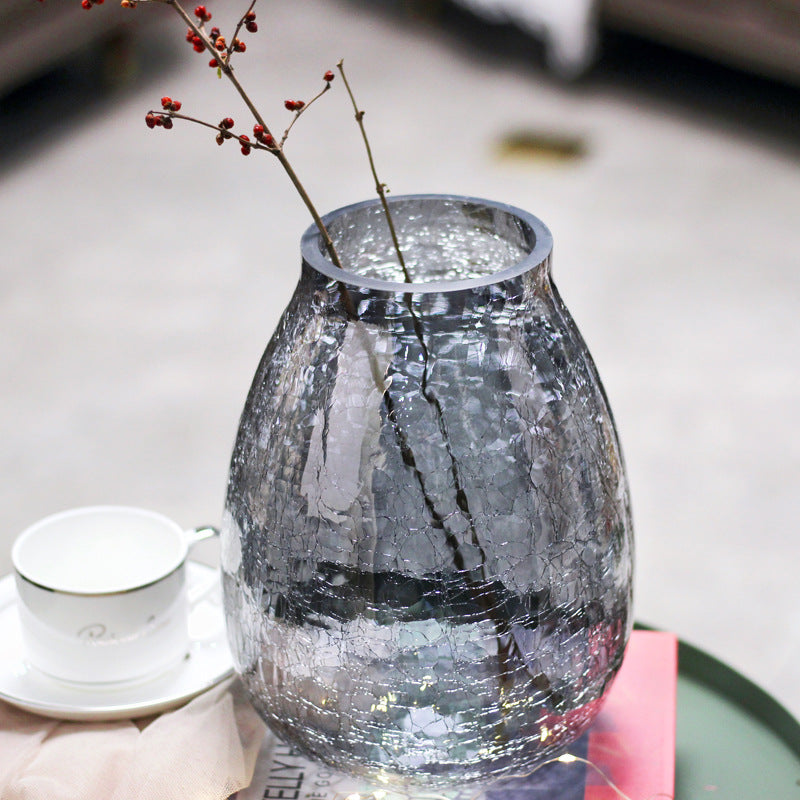 Creative large light luxury cracked ice flower glass vase glazed transparent flower utensils American home decoration flower arrangement