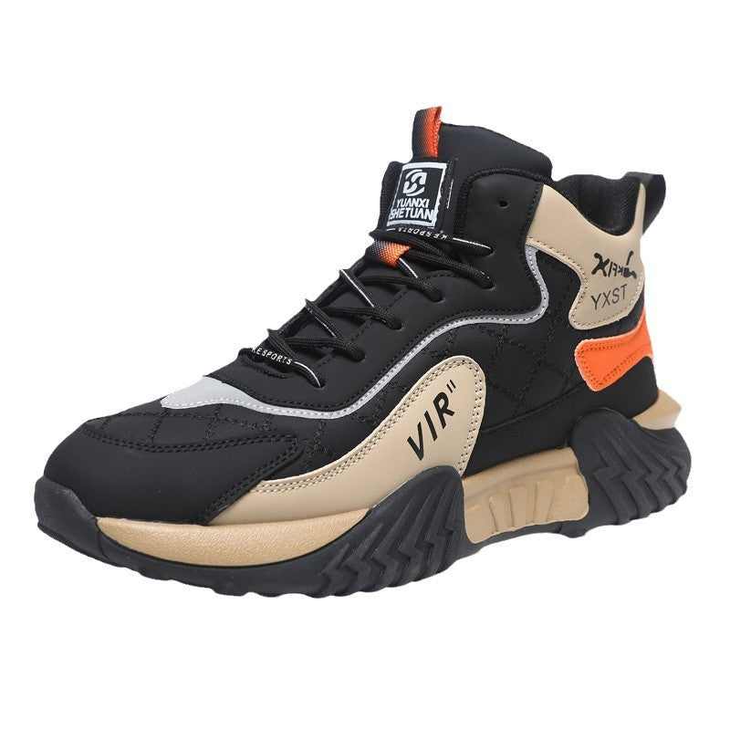 Men's shoes, autumn and winter high-top soft-soled non-slip fleece sneakers, versatile comfortable thick-soled lightweight casual running men's trendy shoes