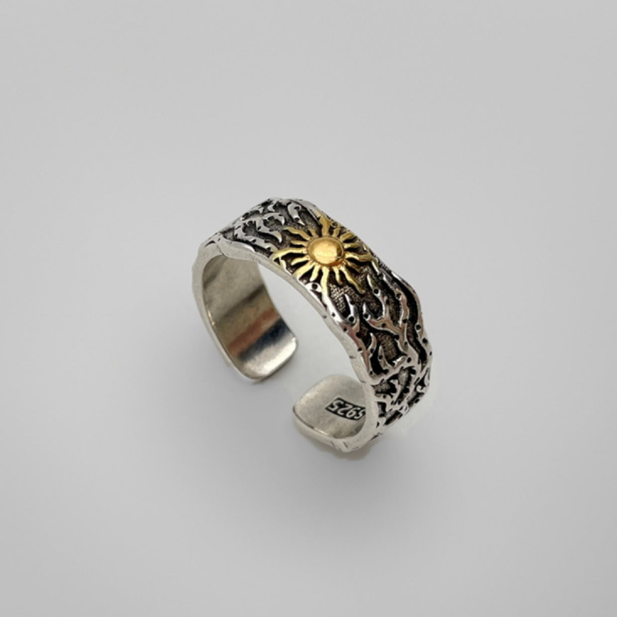Yishang S925 Thai silver sun ring boys' trendy original design niche retro personality men's high street ring