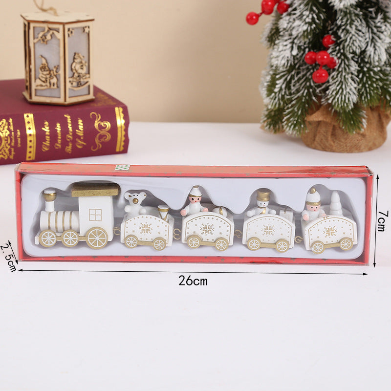 Cross-border special Christmas decorations, wooden four-section train children's holiday gift window table ornaments