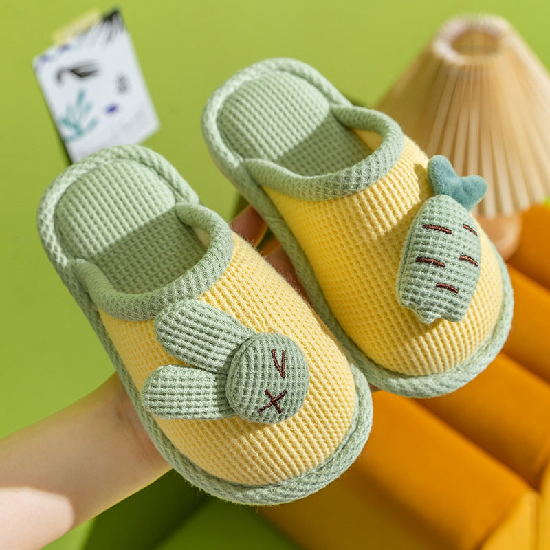 Children's linen slippers home parent-child slippers cute cotton and linen household floor slippers anti-slip sweat resistant cotton slippers