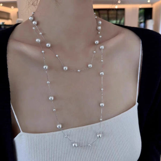 Long starry imitation Shijia pearl necklace women's 2025 new trendy sweater chain light luxury high-end clavicle chain
