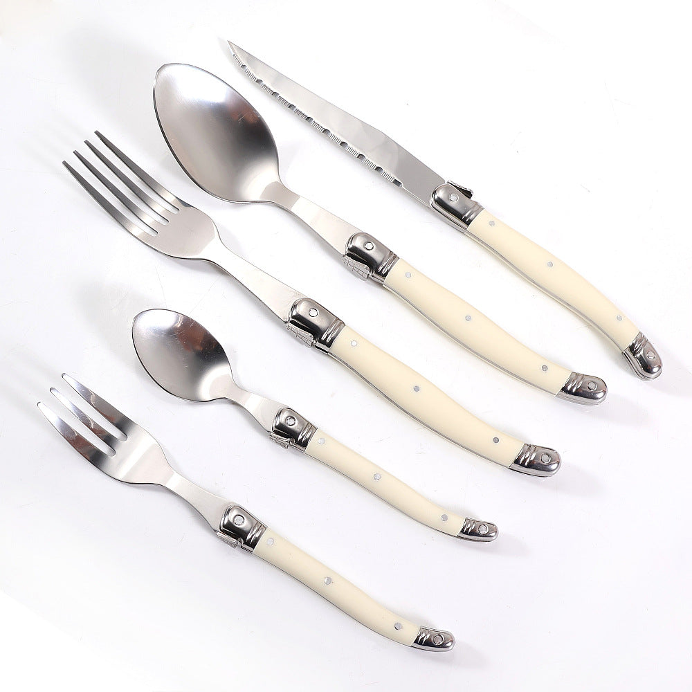 Factory spot stainless steel cutlery western food knives and forks spoon plastic handle cutlery set daily western food knives and forks