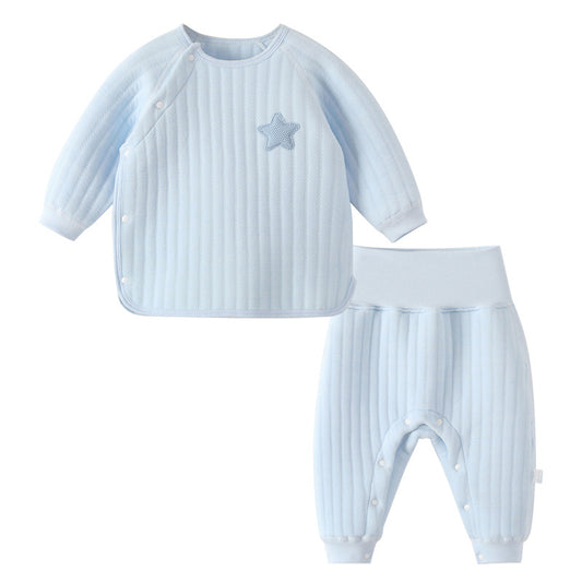 Baby padded high-waisted thermal underwear set Newborn clothes baby split clothes autumn and winter primer two-piece set